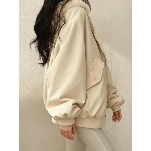 Women's Winter Coats Puffer Long Sleeve Oversized Zipper Warm Jackets Apricot - Picture 4 of 5